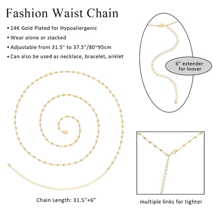 Delicate Satellite Beads on 14K Gold Adjustable Waist Body Chains