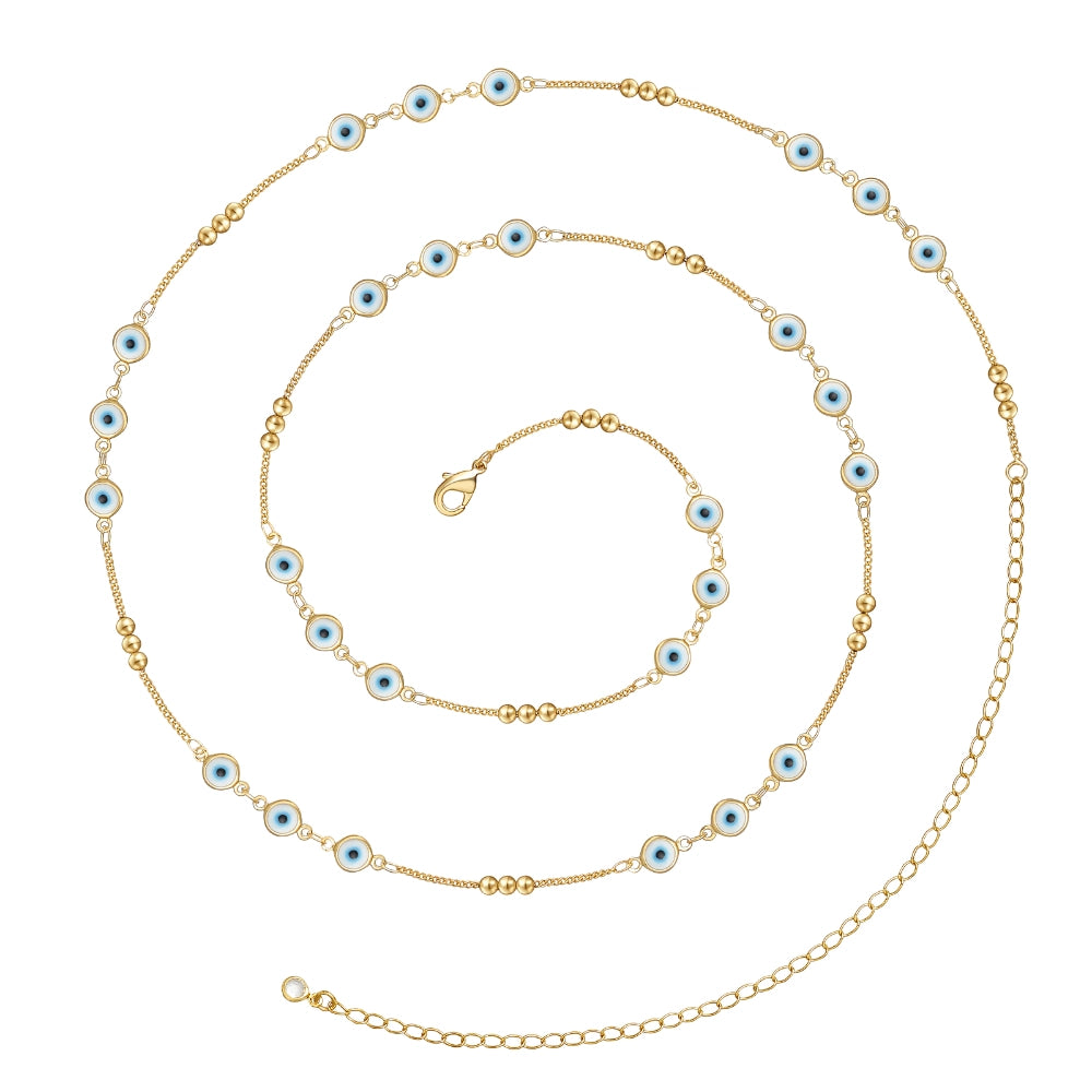 14K Gold Adjustable Sexy Waist Body Chains with Evil Eye Chain Design