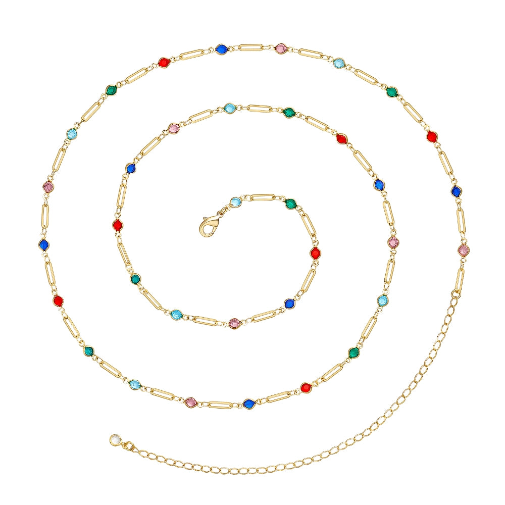 14K Gold Adjustable Waist Body Chains with Colorful Bones on white background