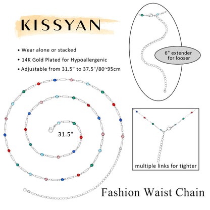 Fun and Trendy 14K Gold Adjustable Waist Body Chains with Colorful Bones