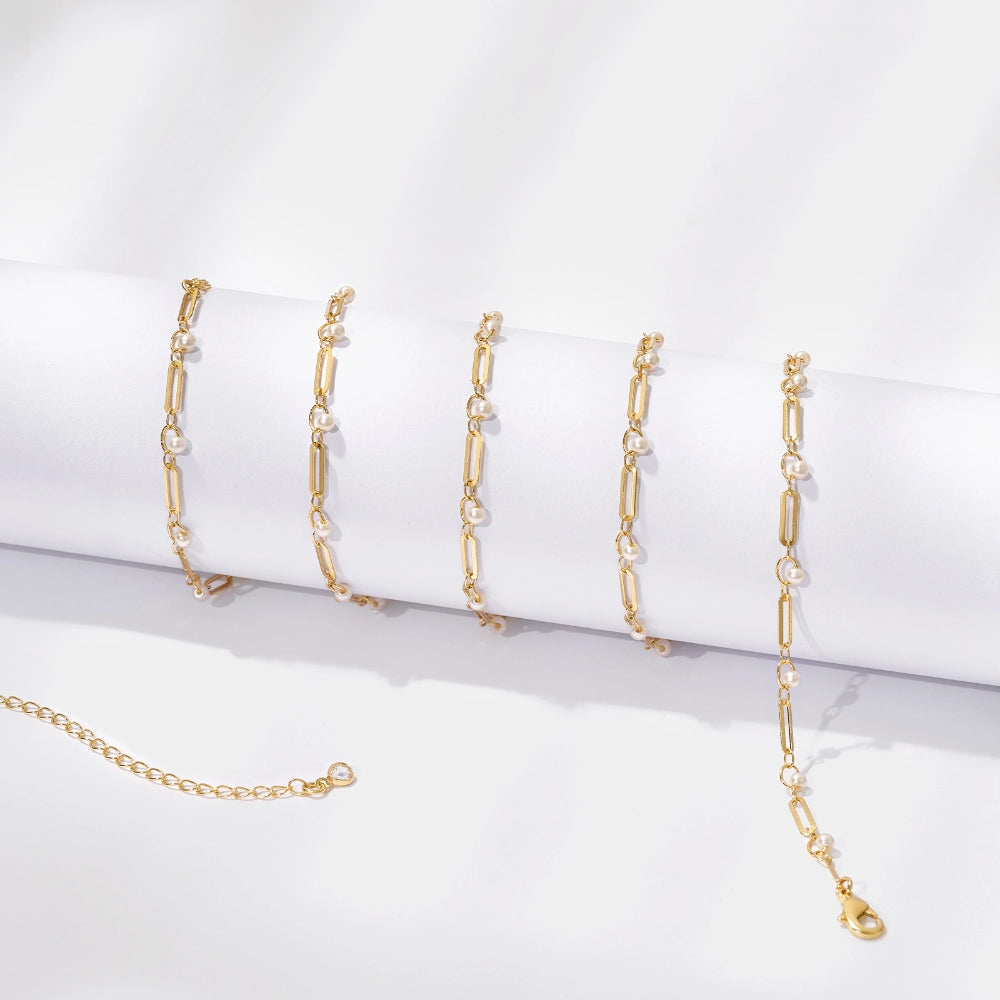 High-Quality 14K Gold Waist Body Chains Adorned with Pearl & Cuban Links