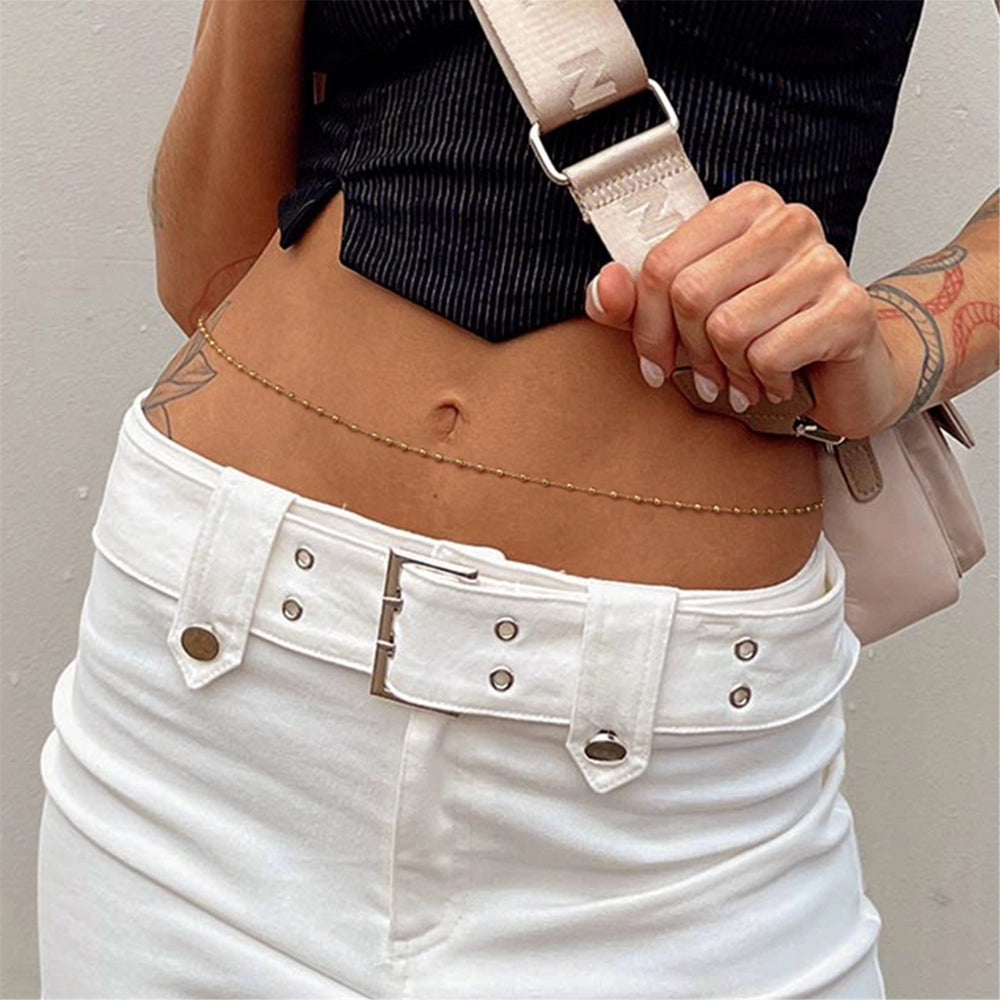 Elegant 14K Gold Waist Body Chains with Satellite Beads